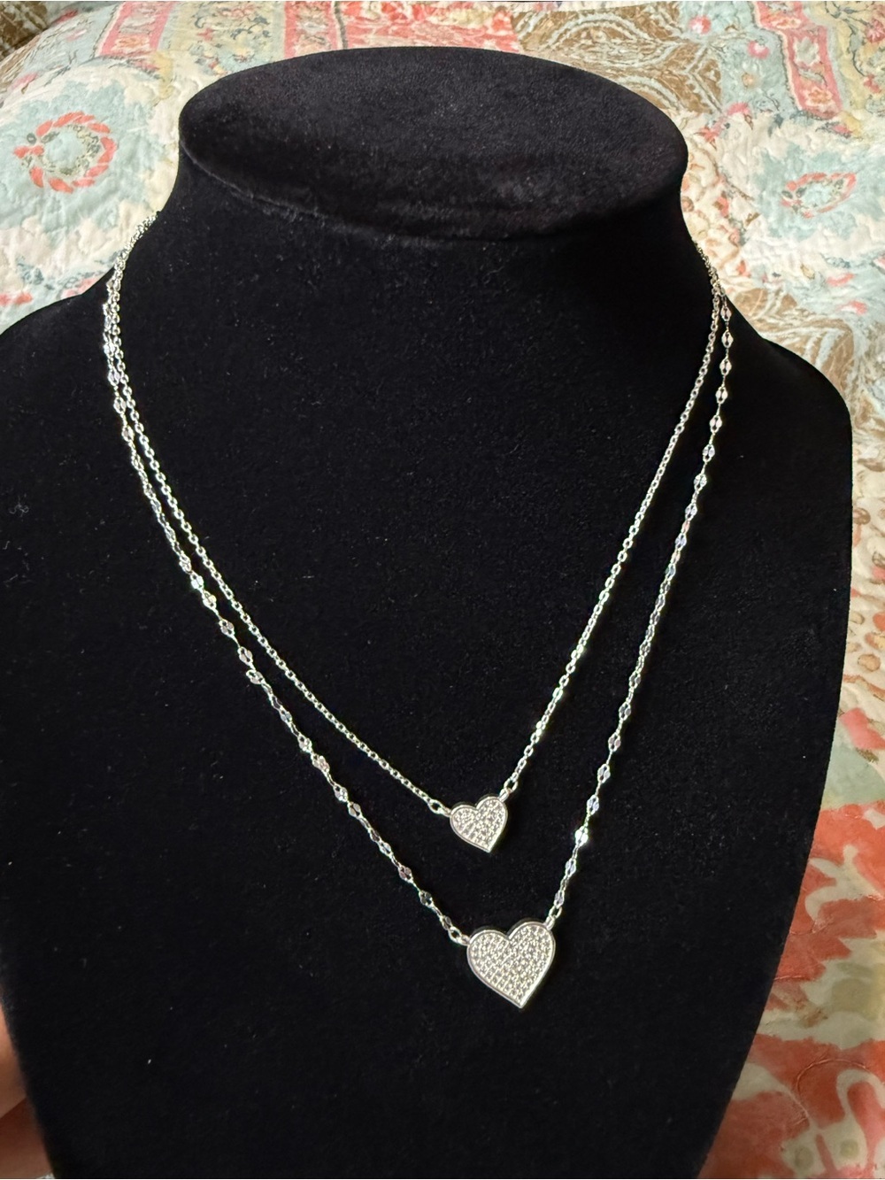 Delicate 925 Sterling Silver Layered Heart Necklace - Picture 4 of 10